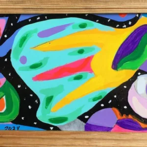 "Cuerpos celestes". Técnica: Acrílico barnizando. Medidas: 28 x 15,5 cms. Año: 2024.