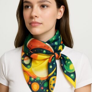 Pañoleta de Chifón “Alimentos” – Arte de Mauricio Siller Obregón 100×50 cm